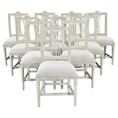 Antique Set of 10 Swedish Gustavian Dining Chairs