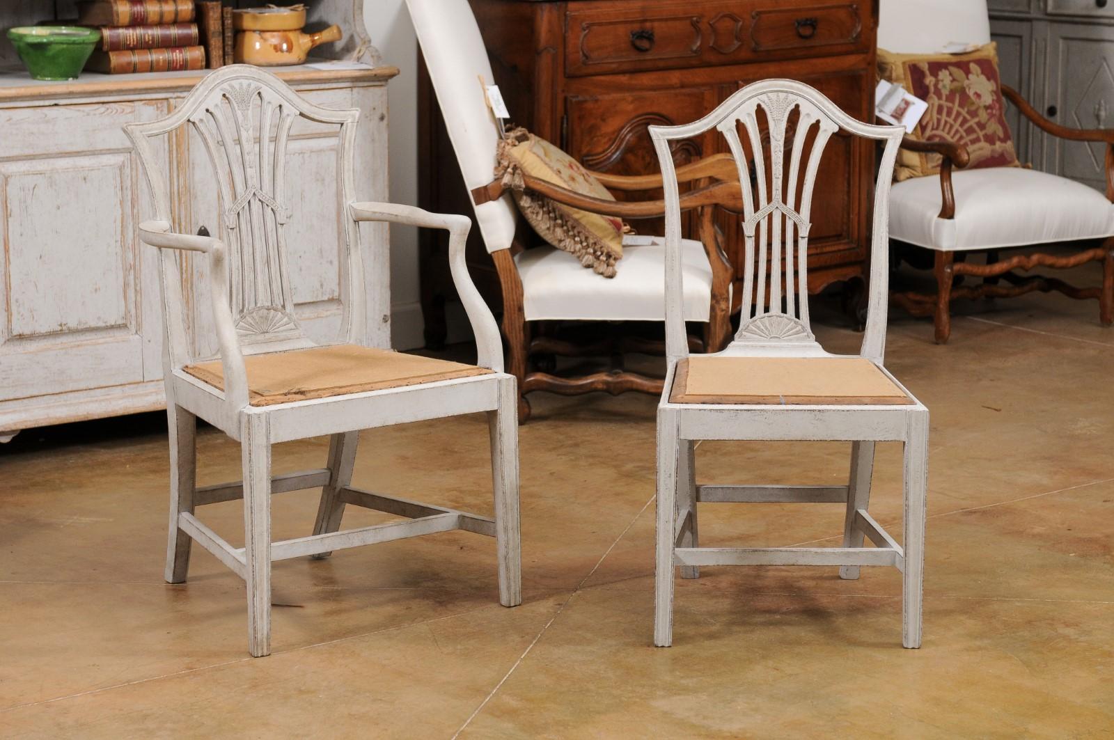 Set of 10 Swedish Painted Wheat Back Dining Chairs with Two Arms and Eight Sides 8