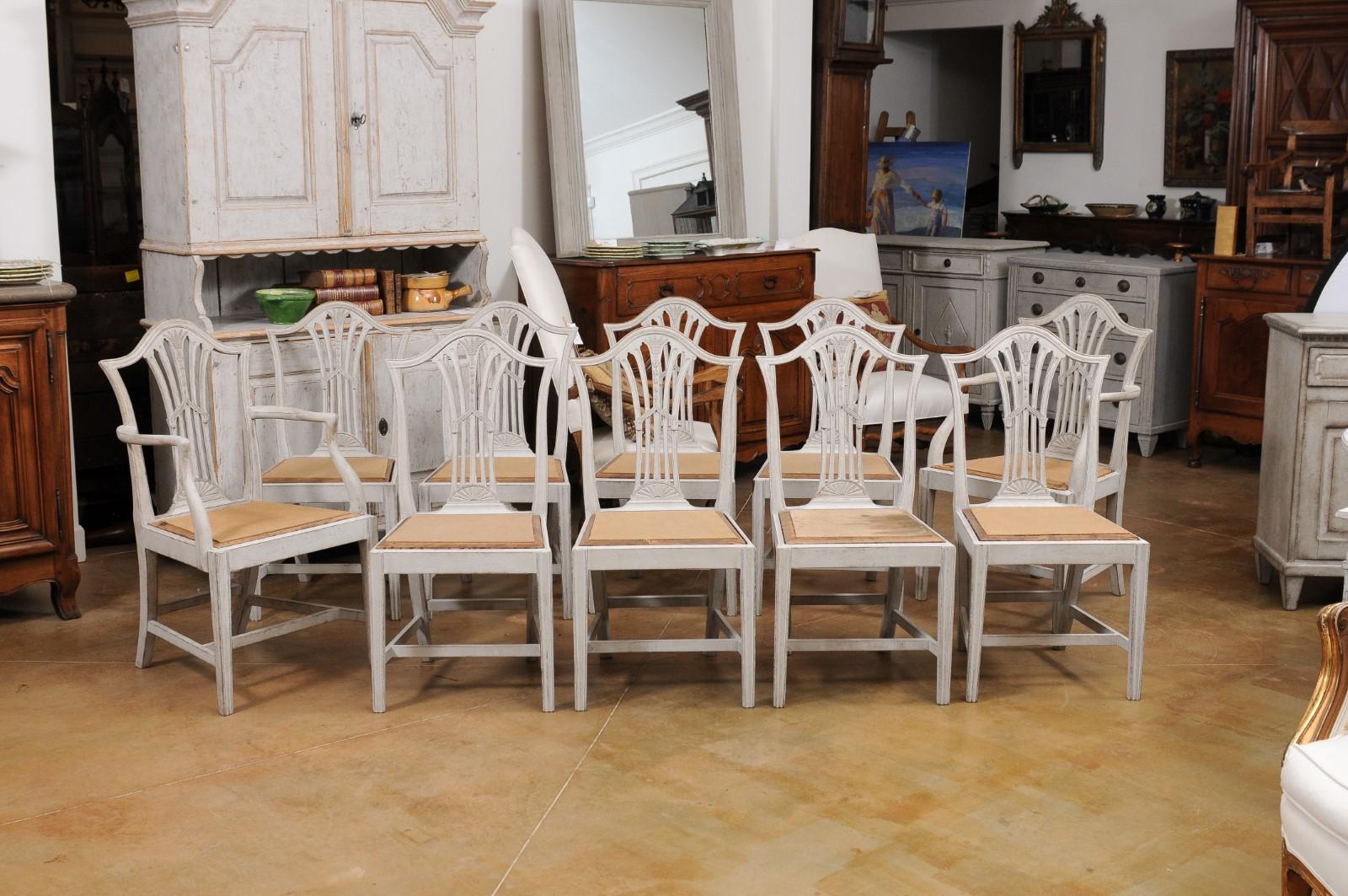 Set of 10 Swedish Painted Wheat Back Dining Chairs with Two Arms and Eight Sides 9
