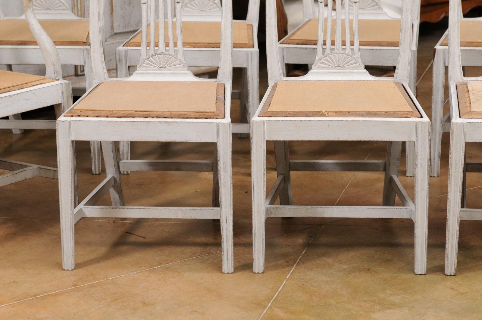 Set of 10 Swedish Painted Wheat Back Dining Chairs with Two Arms and Eight Sides 10