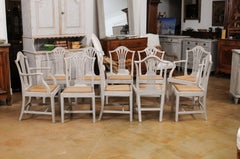 Set of 10 Swedish Painted Wheat Back Dining Chairs with Two Arms and Eight Sides
