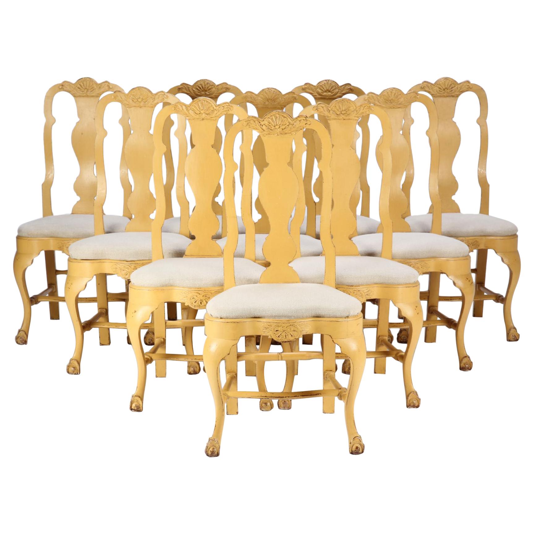 Set of 10 Swedish Rococo Chairs