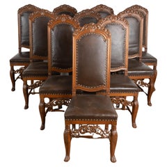 Set of 10 Tall Back Baroque Oak Dining Chairs, Denmark circa 1890