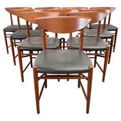 Set of 10 Teak Danish Modern Dining Chairs by Peter Hvidt