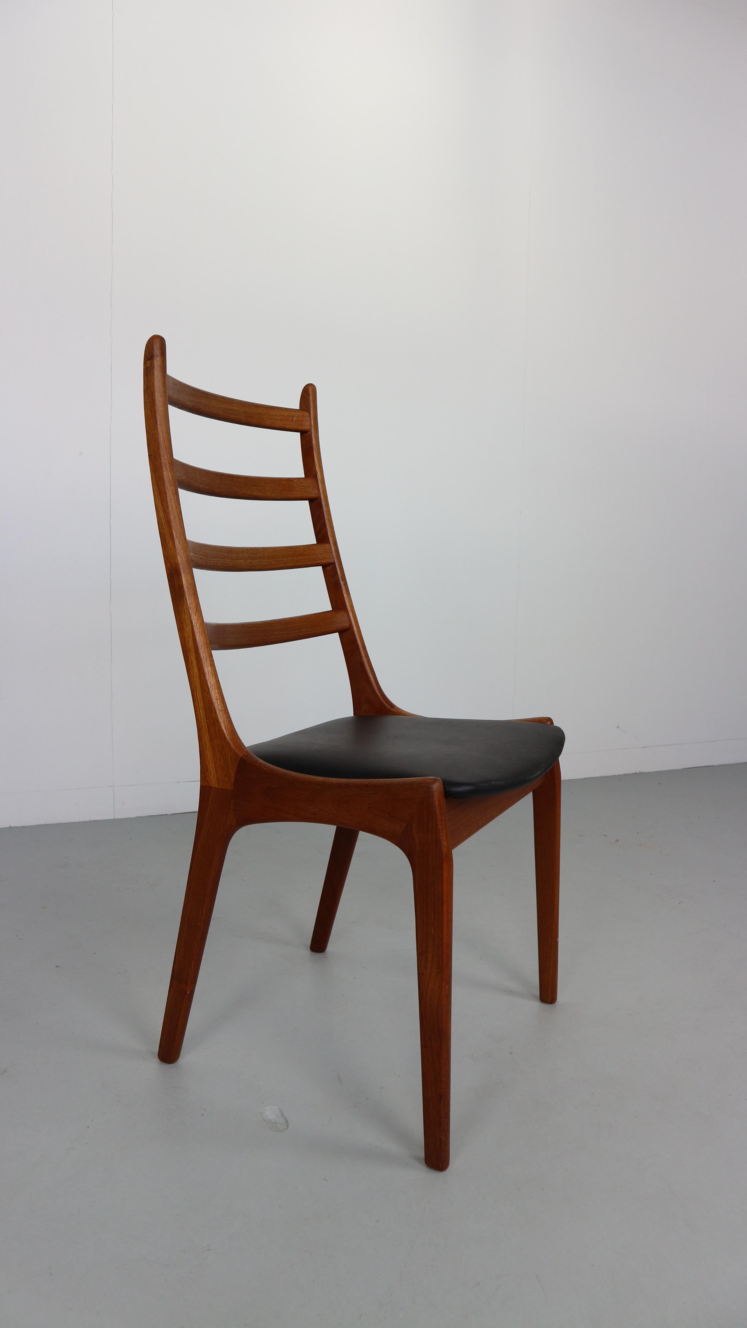 Set of 10 Teak Ladder Back Dining Chairs by Kai Kristiansen Newly Upholstered 6