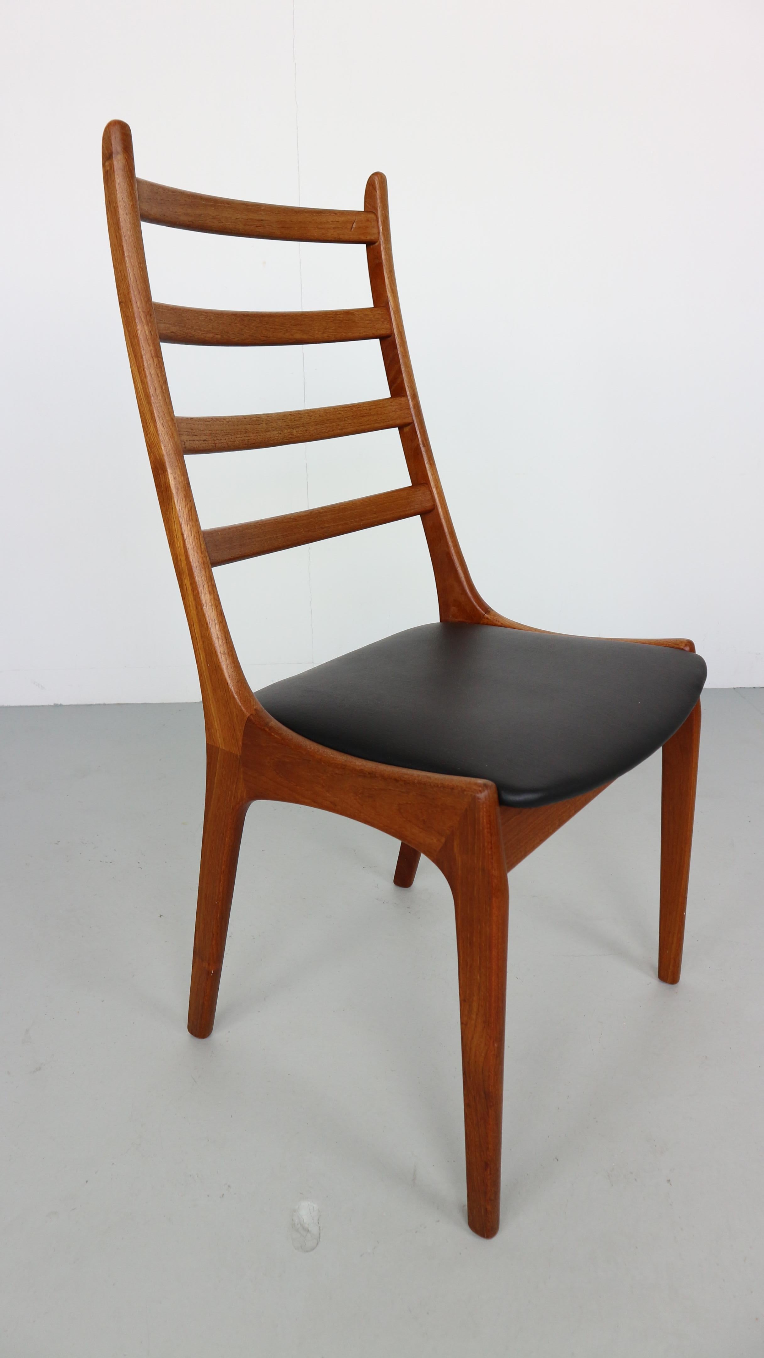 Scandinavian Modern Set of 10 Teak Ladder Back Dining Chairs by Kai Kristiansen Newly Upholstered