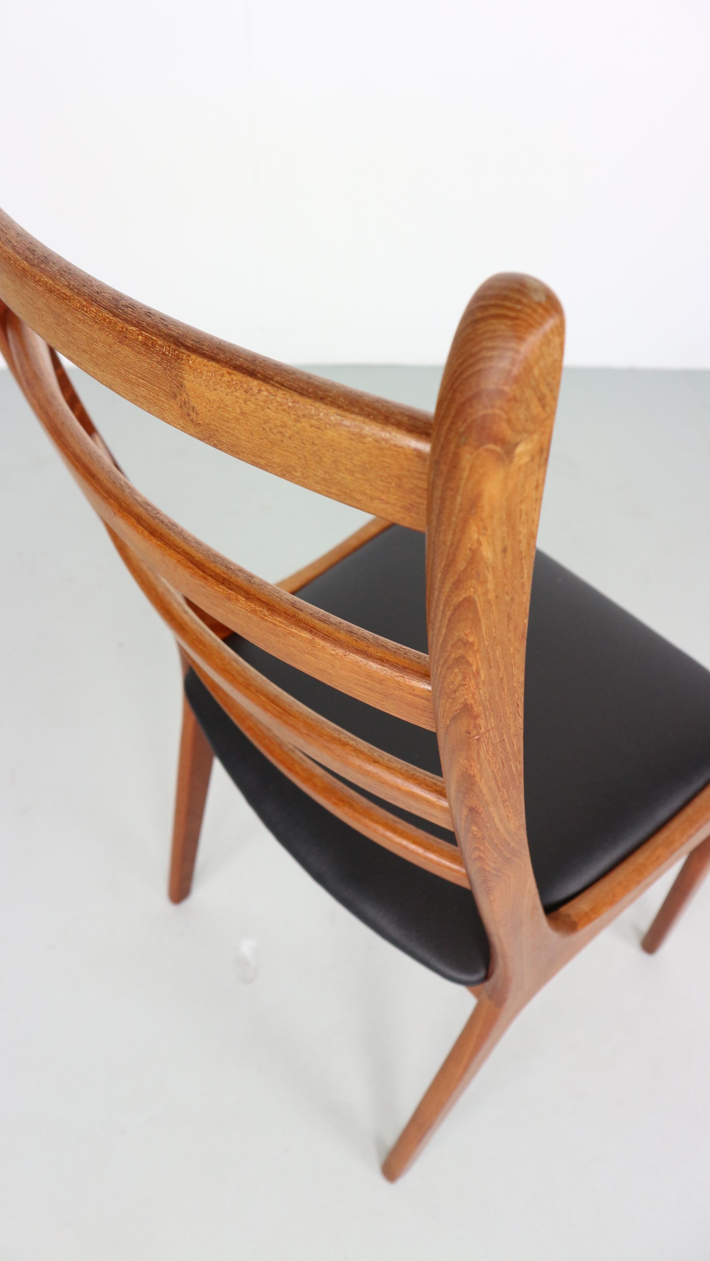 Set of 10 Teak Ladder Back Dining Chairs by Kai Kristiansen Newly Upholstered In Good Condition In The Hague, NL