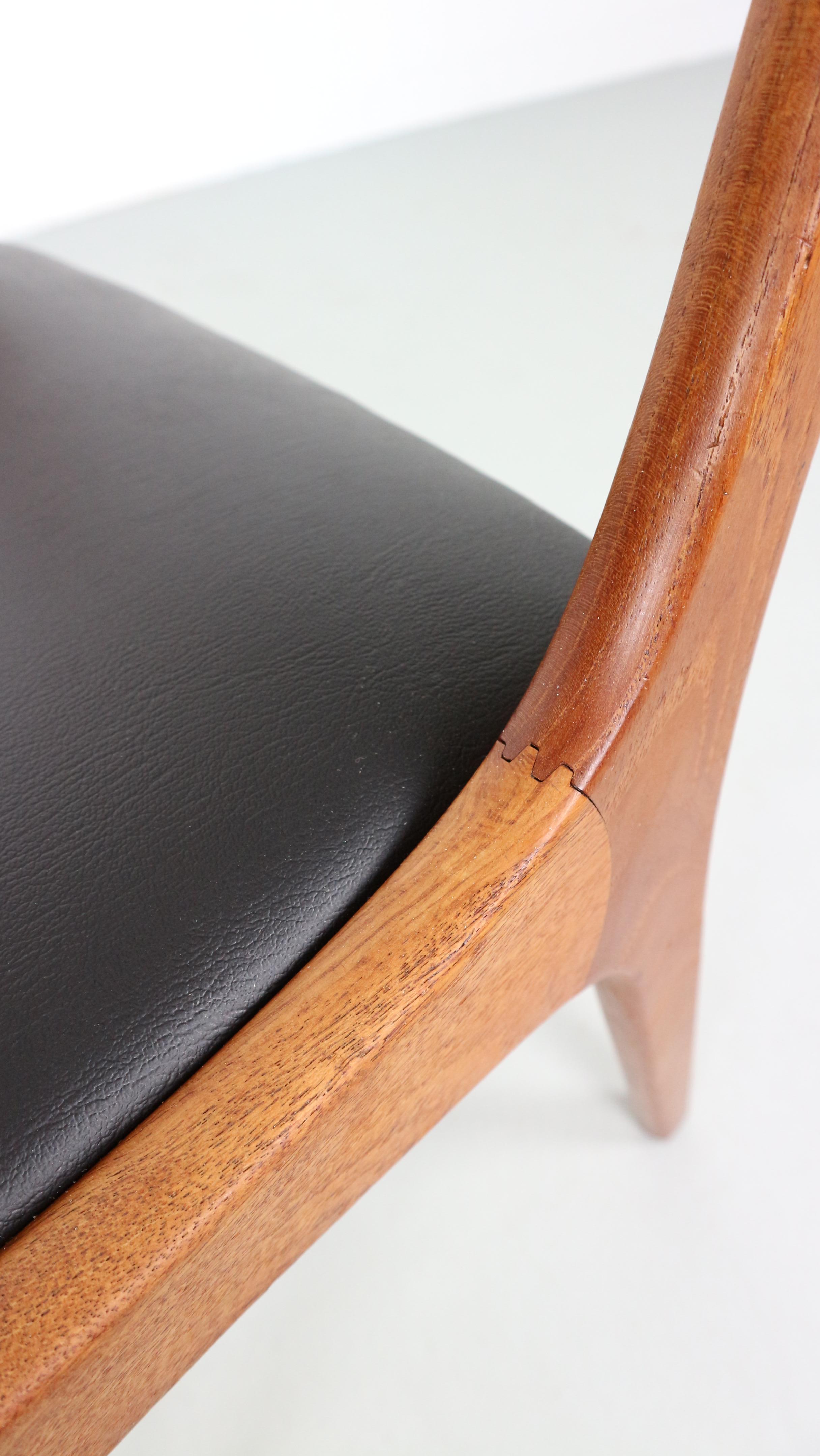 Faux Leather Set of 10 Teak Ladder Back Dining Chairs by Kai Kristiansen Newly Upholstered