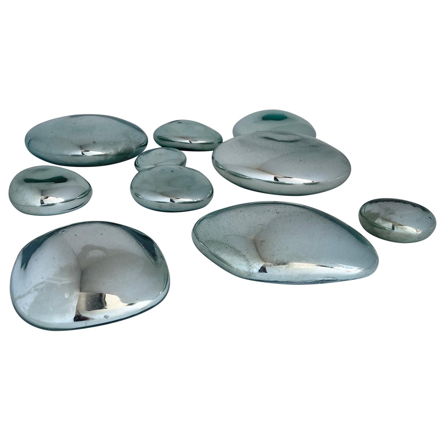 Polished Set of 10 Teardrop Mercury Glass Wall Sculptures