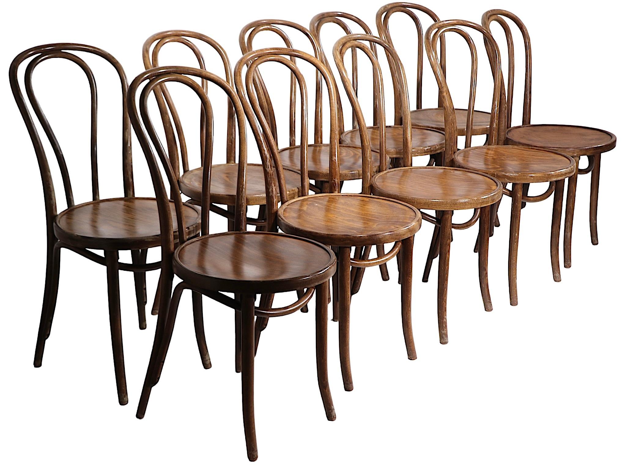 Set of 10 Thonet Bistro Cafe Dining Chairs Made in Radomsko Poland c 1950/70's 1
