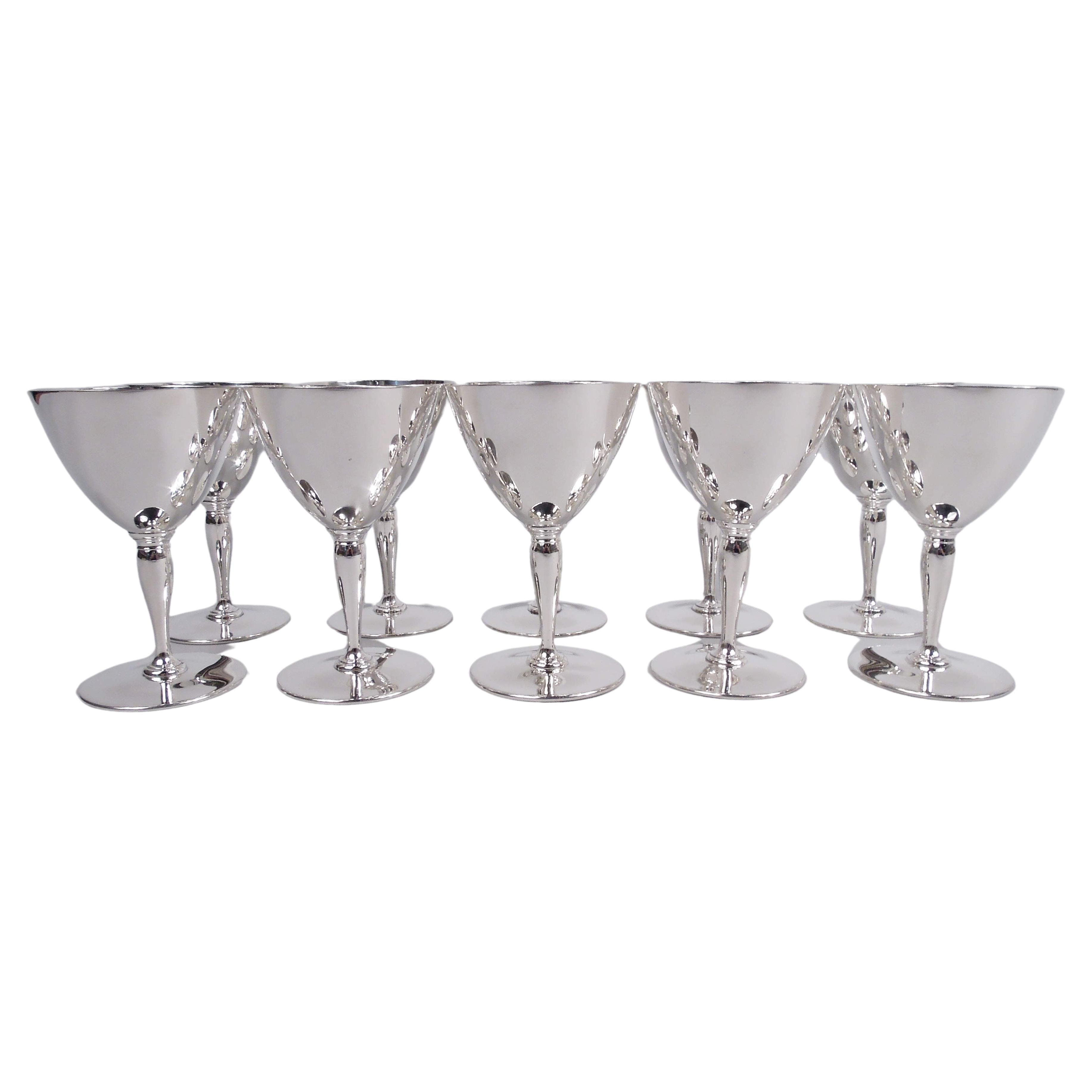 Set of 10 Tiffany American Art Deco Sterling Silver Cocktail Cups