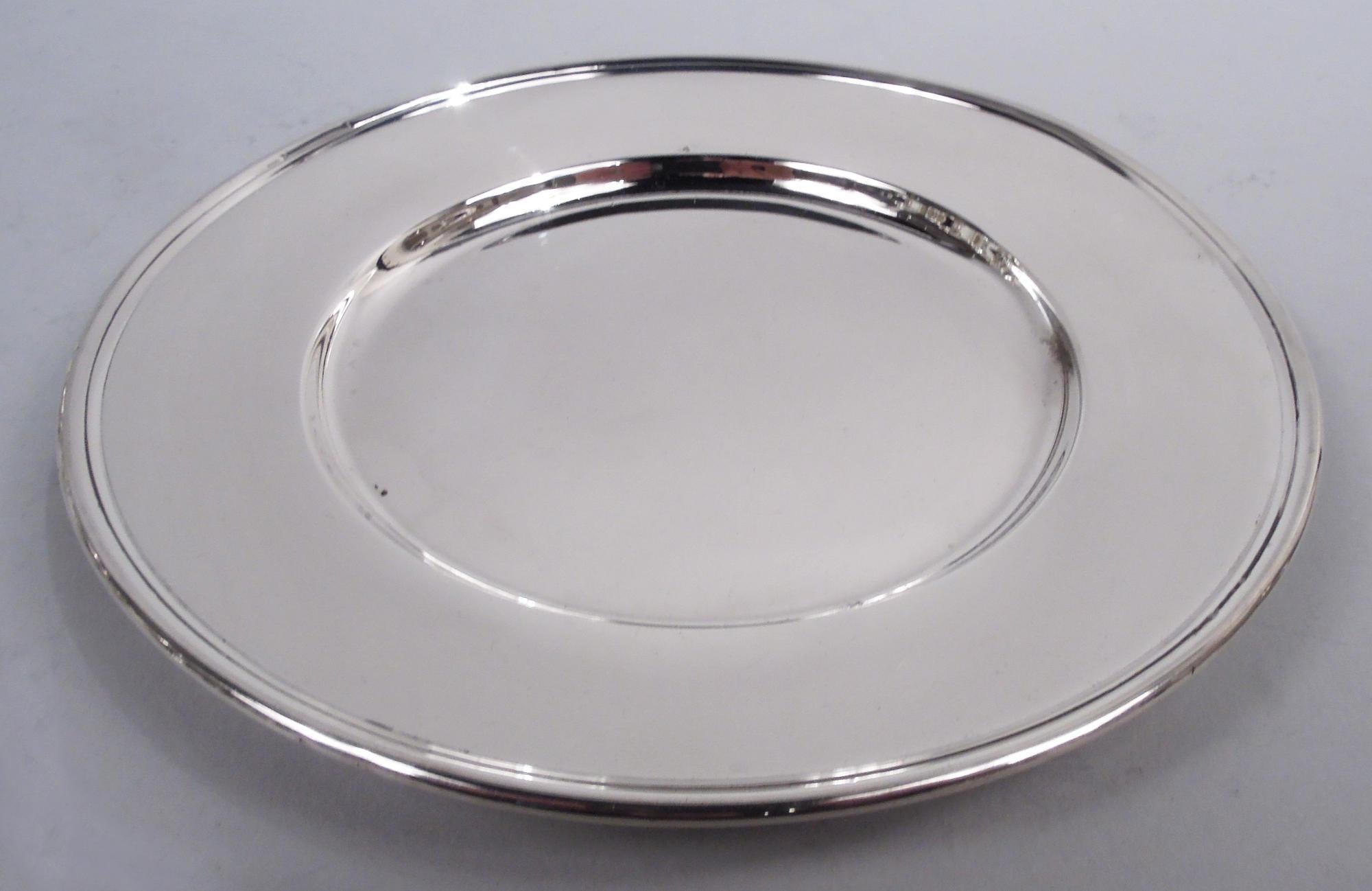 American Set of 10 Tiffany Modern Sterling Silver Bread & Butter Plates For Sale