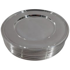 Set of 10 Tiffany Modern Sterling Silver Bread and Butter Plates