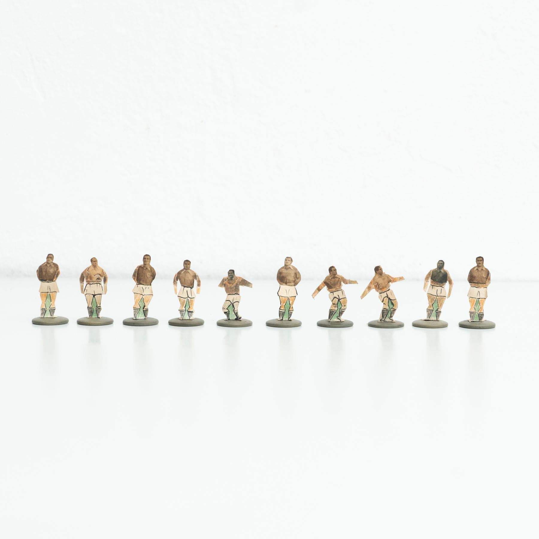 Spanish Set of 10 Traditional Antique Button Soccer Game Figures, circa 1950 For Sale