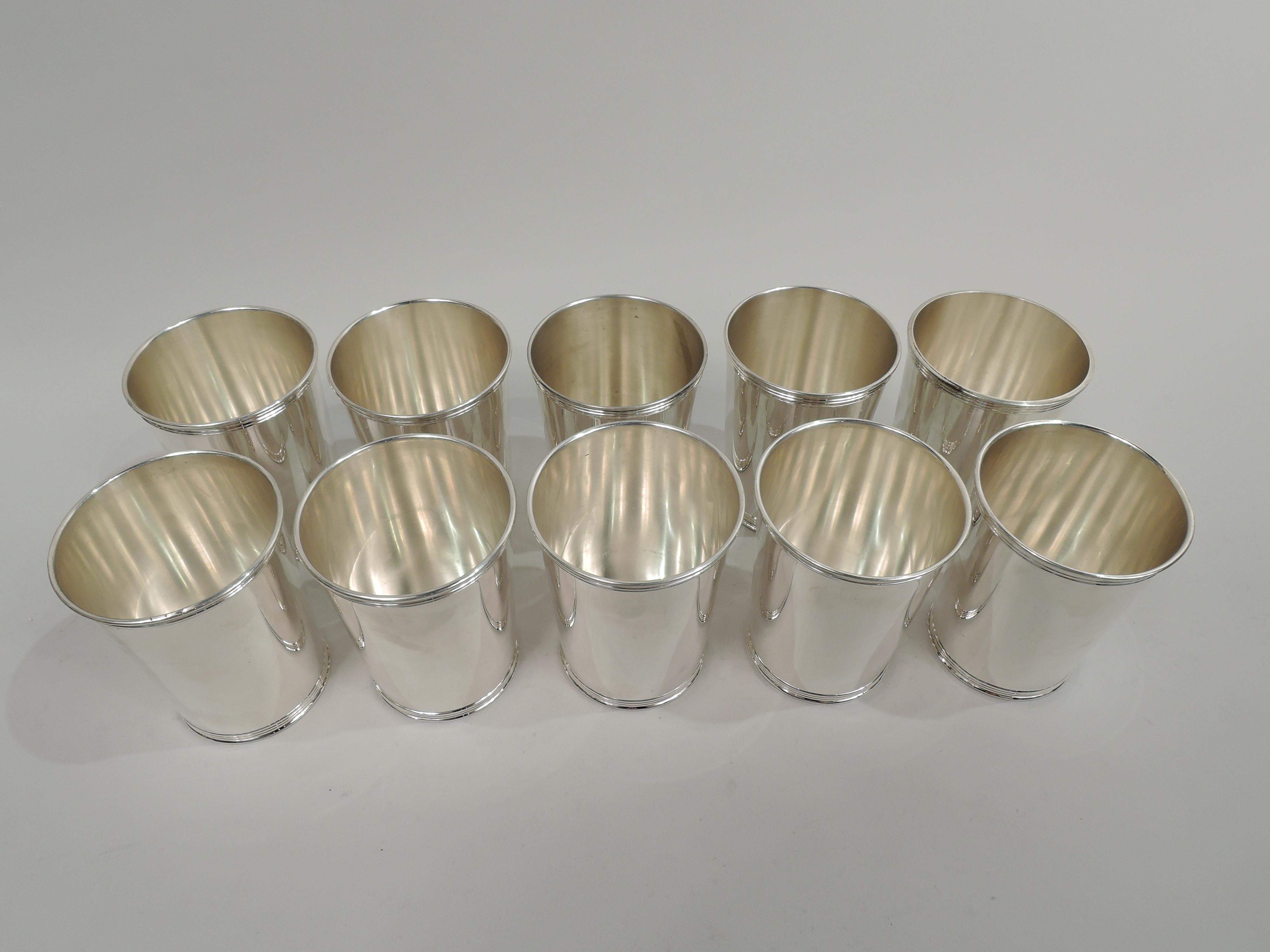 Modern Set of 10 Traditional Sterling Silver Mint Juleps by Manchester