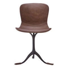 Set of 10 Truffe Leather and Brown Sand Cast Brass Chair by P. Tendercool