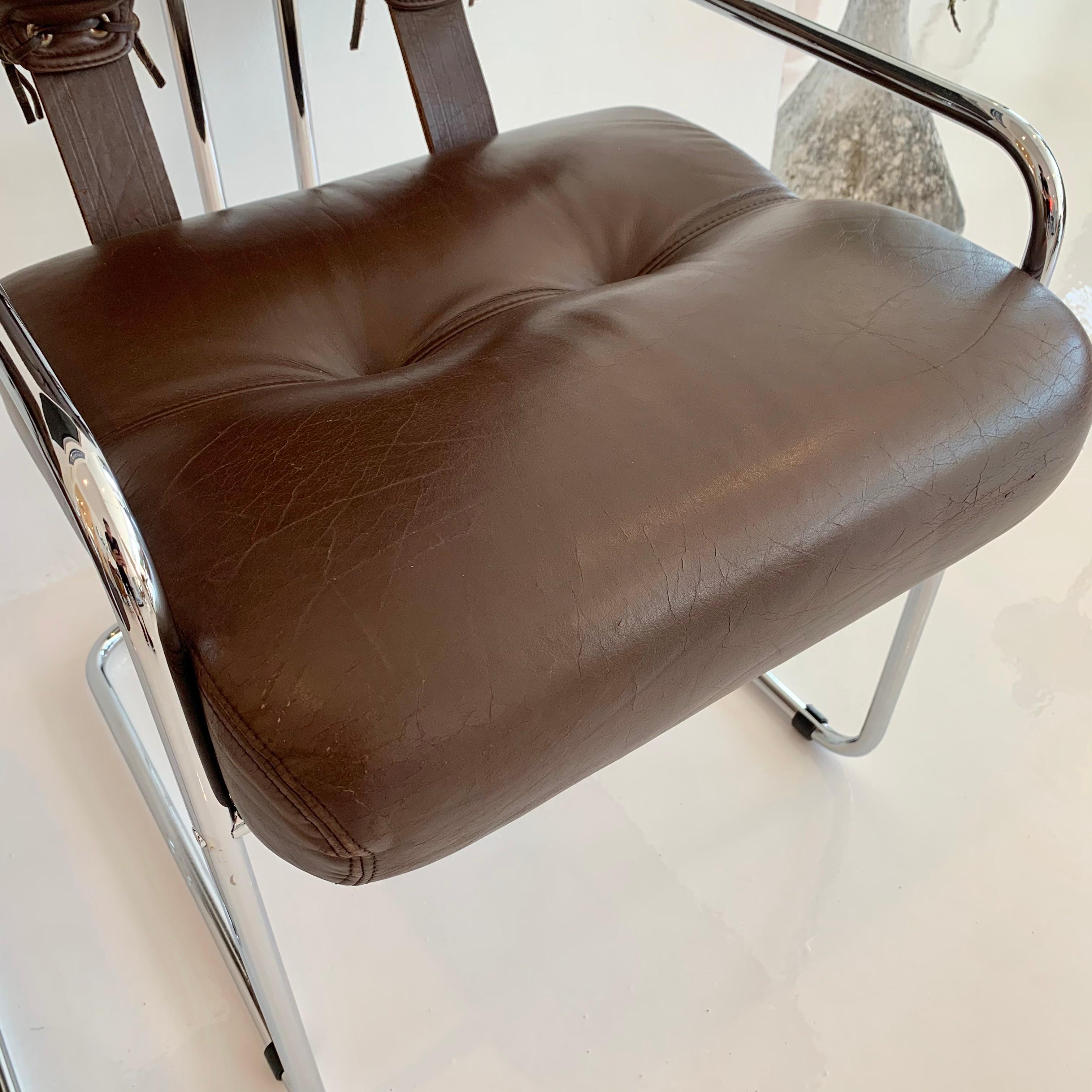 Set of 10 Tucroma Chairs in Brown Leather by Guido Faleschini 2