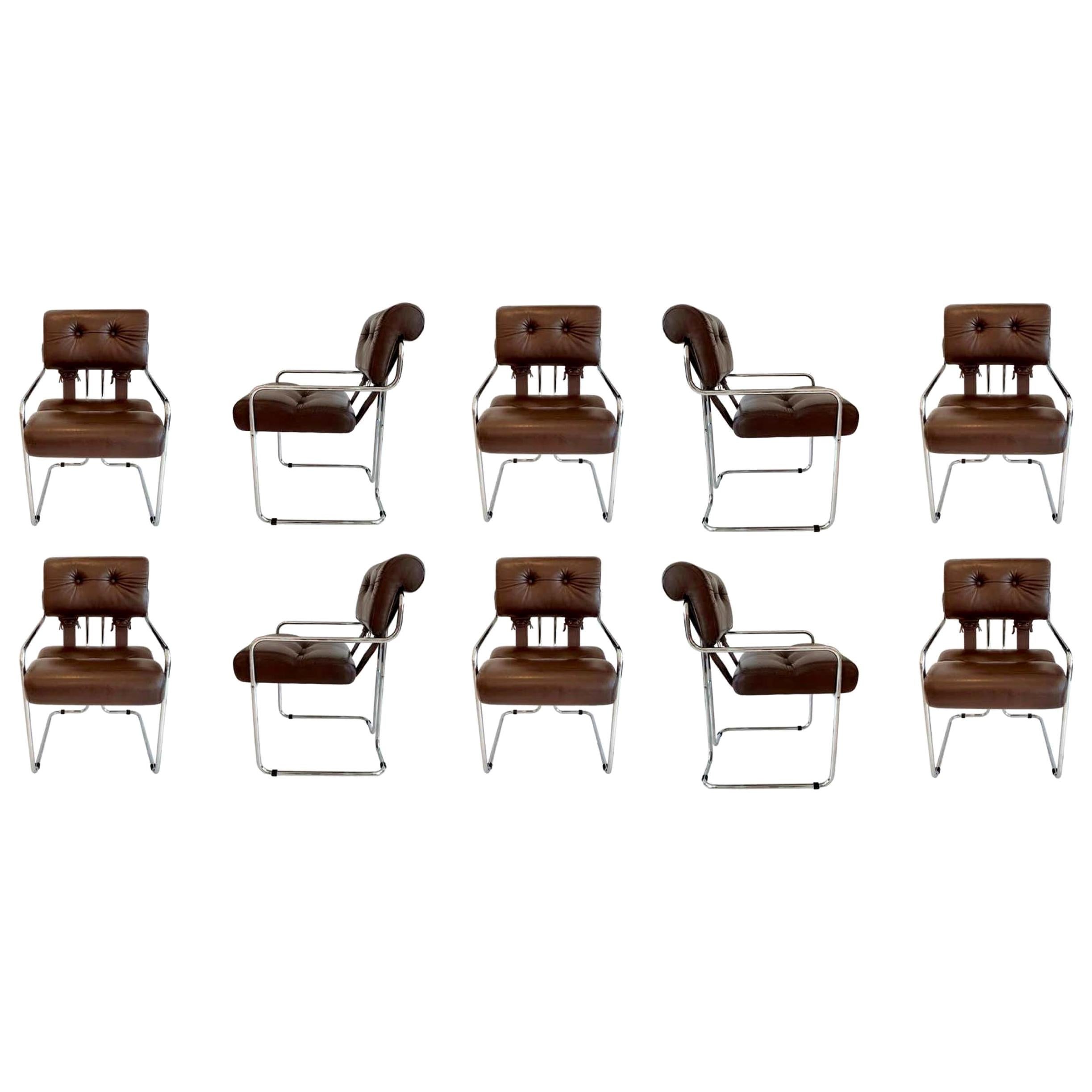 Set of 10 Tucroma Chairs in Brown Leather by Guido Faleschini