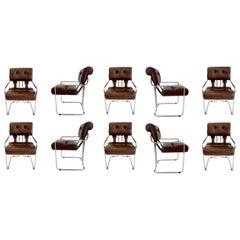 Set of 10 Tucroma Chairs in Brown Leather by Guido Faleschini