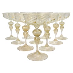 Set of 10 Venetian Murano Glass Champagne Coupes Attributed to Salviati