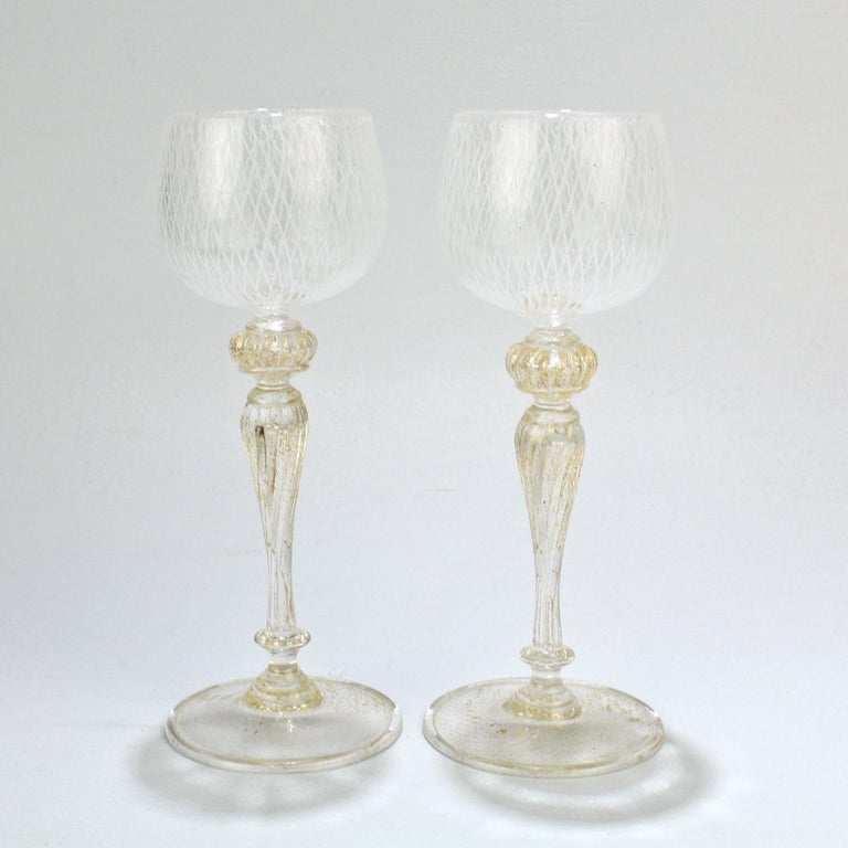 Set of 10 or Murano Glass Reticulo Filigrana Decorated Cordial