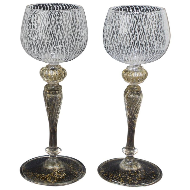 Set of 10 or Murano Glass Reticulo Filigrana Decorated Cordial