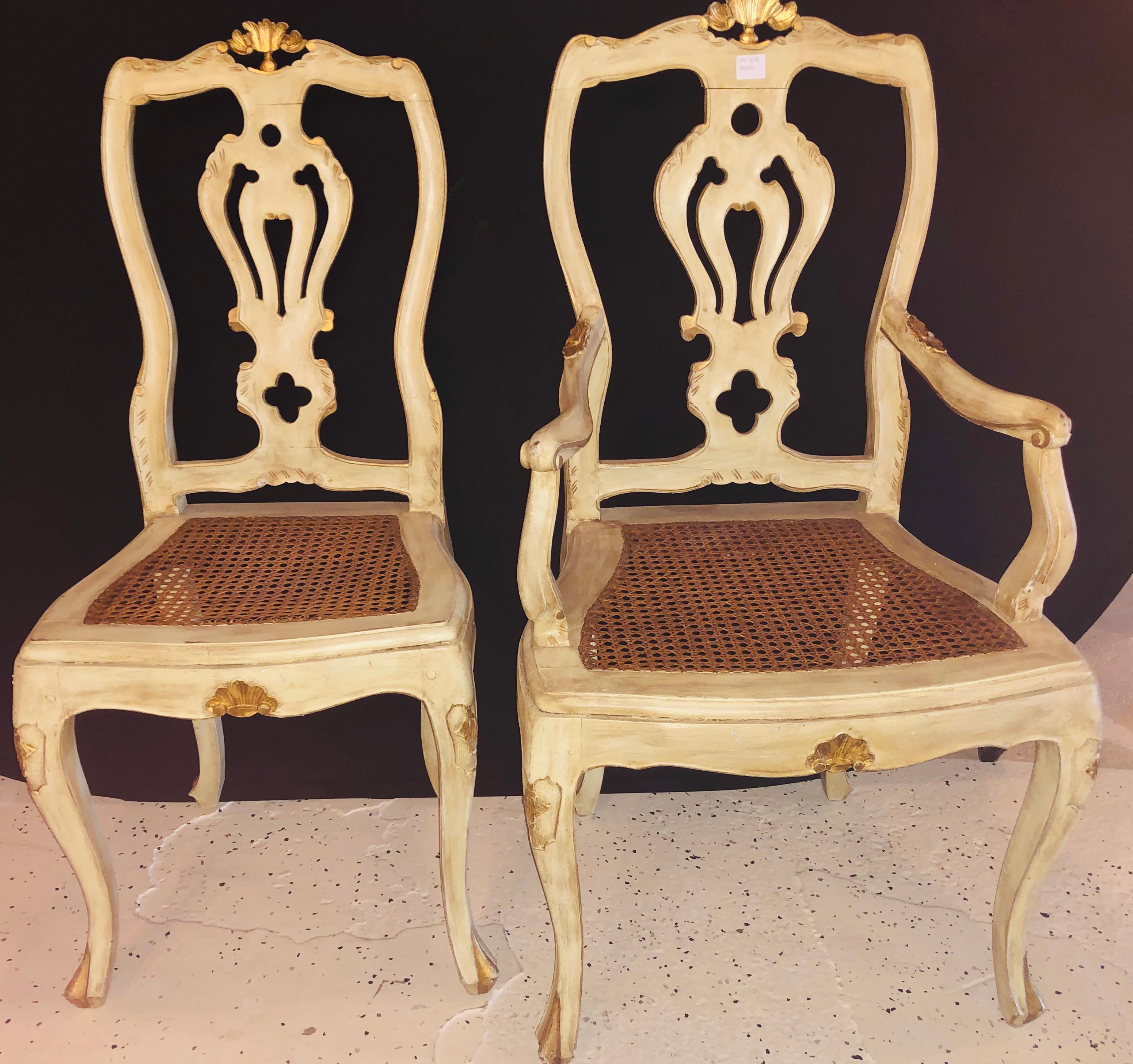 Set of 10 Venetian Parcel-Gilt and Paint Decorated Dining Chairs 3