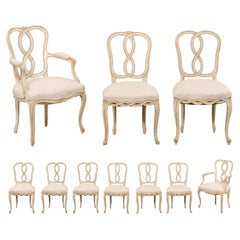 Set of 10 Venetian Style Dining Chairs with Newly Upholstered Seats