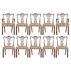 Used Set of 10 Very Fine Chippendale Style Dining Chairs