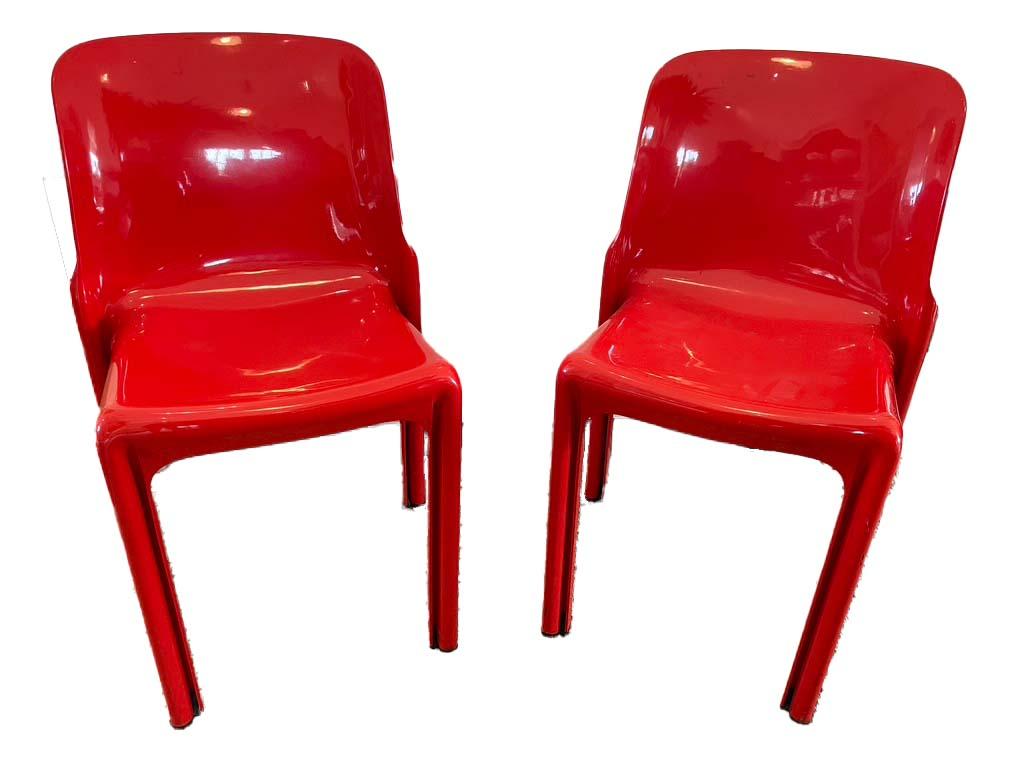 Set of 10 Vico Magistretti Designed Selene Stacking Chairs for Artemide in Red In Good Condition In Wichita, KS