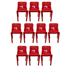 Set of 10 Vico Magistretti Designed Selene Stacking Chairs for Artemide in Red