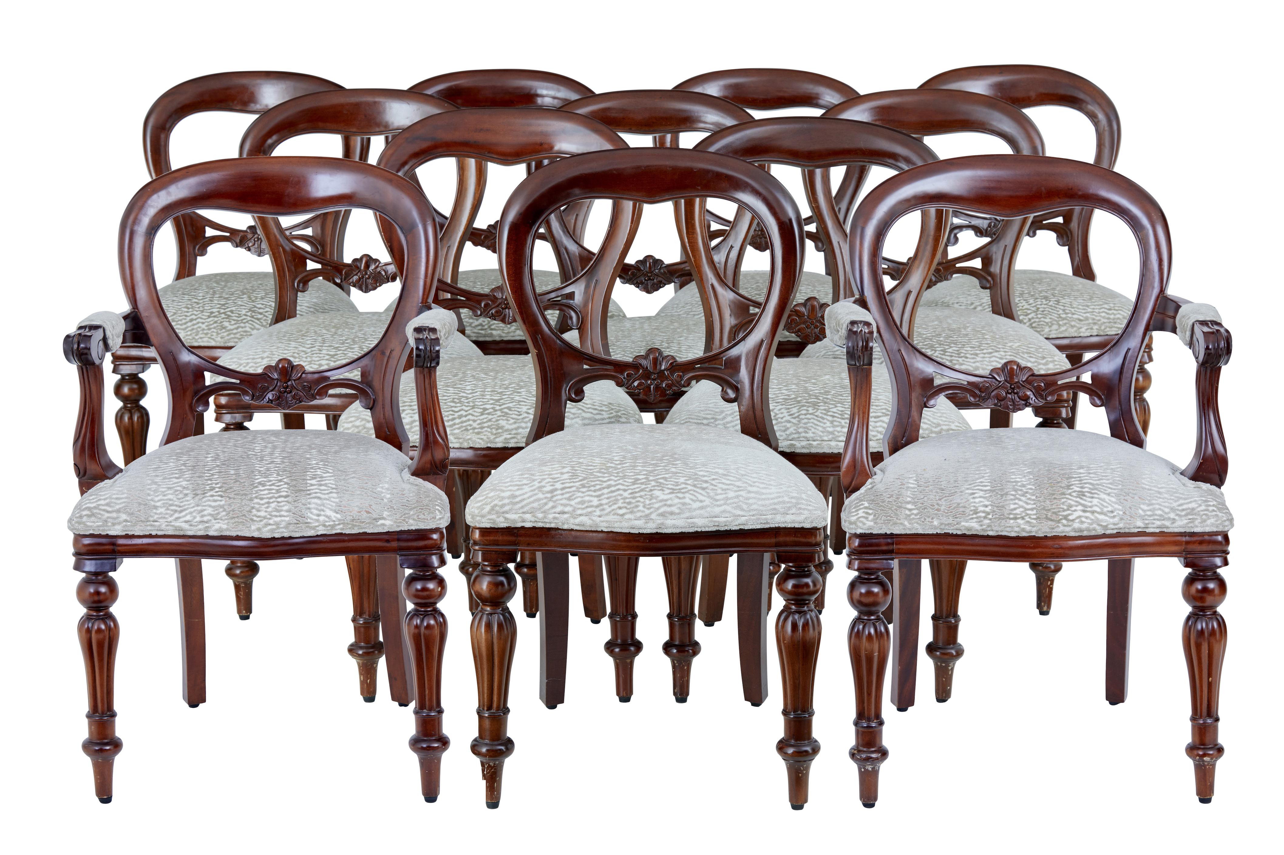 Set of 12 Victorian Style Balloon Back Mahogany Dining Chairs 2