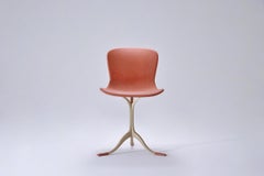 Set of 10 Vieux Rose Leather and Golden Sand Cast Brass Chair by P. Tendercool