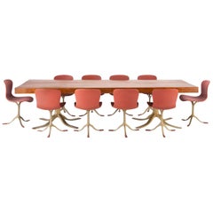 Set of 10 Vieux Rose Leather and Golden Sand Cast Brass Chair by P. Tendercool