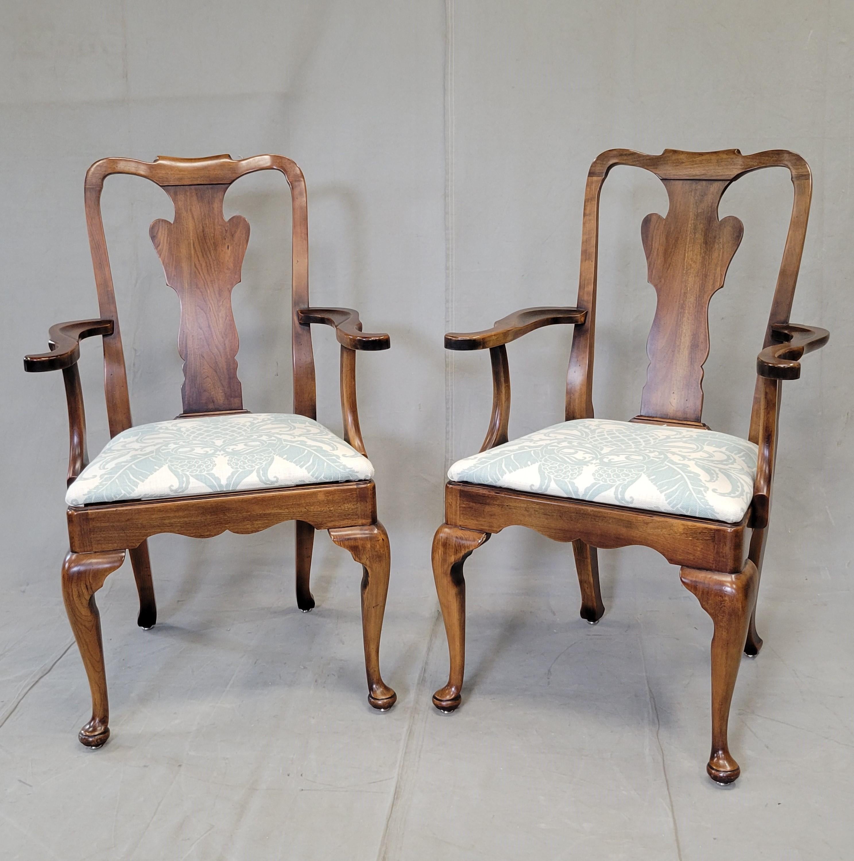 Queen Anne Set of 10 Vintage 1980s Statton Furniture Dining Room Chairs Tommy Bahama Seats