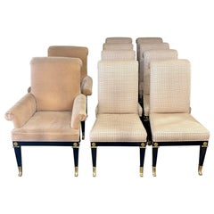 Set of 10 Vintage Black Lacquered Upholstered Chairs by Mastercraft