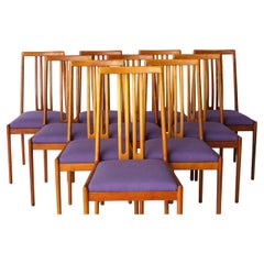 Set of 10 Vintage Chairs by Lübke – 1960s-70s Beech Wood & Violet Textile Uphols
