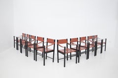 Set von 10 Vintage-Stühlen aus schwarzem Holz und Leder von Ibisco