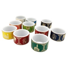Set of 10 Vintage Cigar Band Napkin Rings in Multicolor Embossed Leather