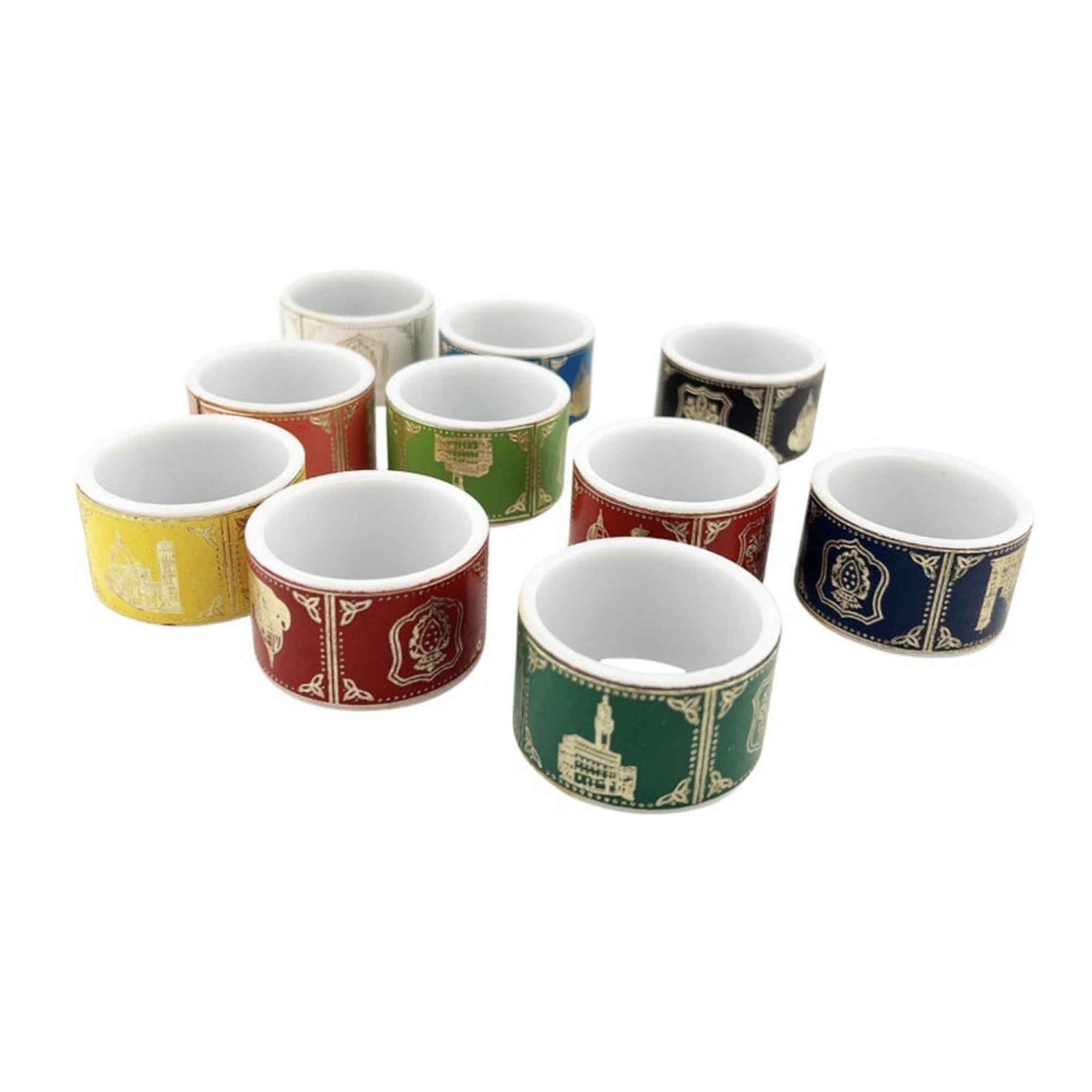 Set de 10 servilleteros de vitola de cuero repujado multicolor en venta 1