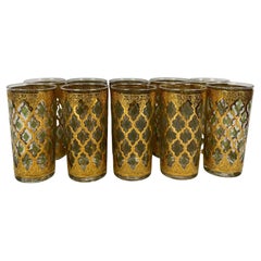 Set of 10 Vintage Culver Highball Glasses with 22-Karat Gold Valencia Design