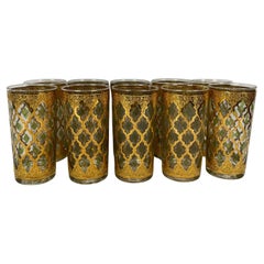 Set of 10 Antique Culver Highball Glasses with 22-Karat Gold Valencia Design