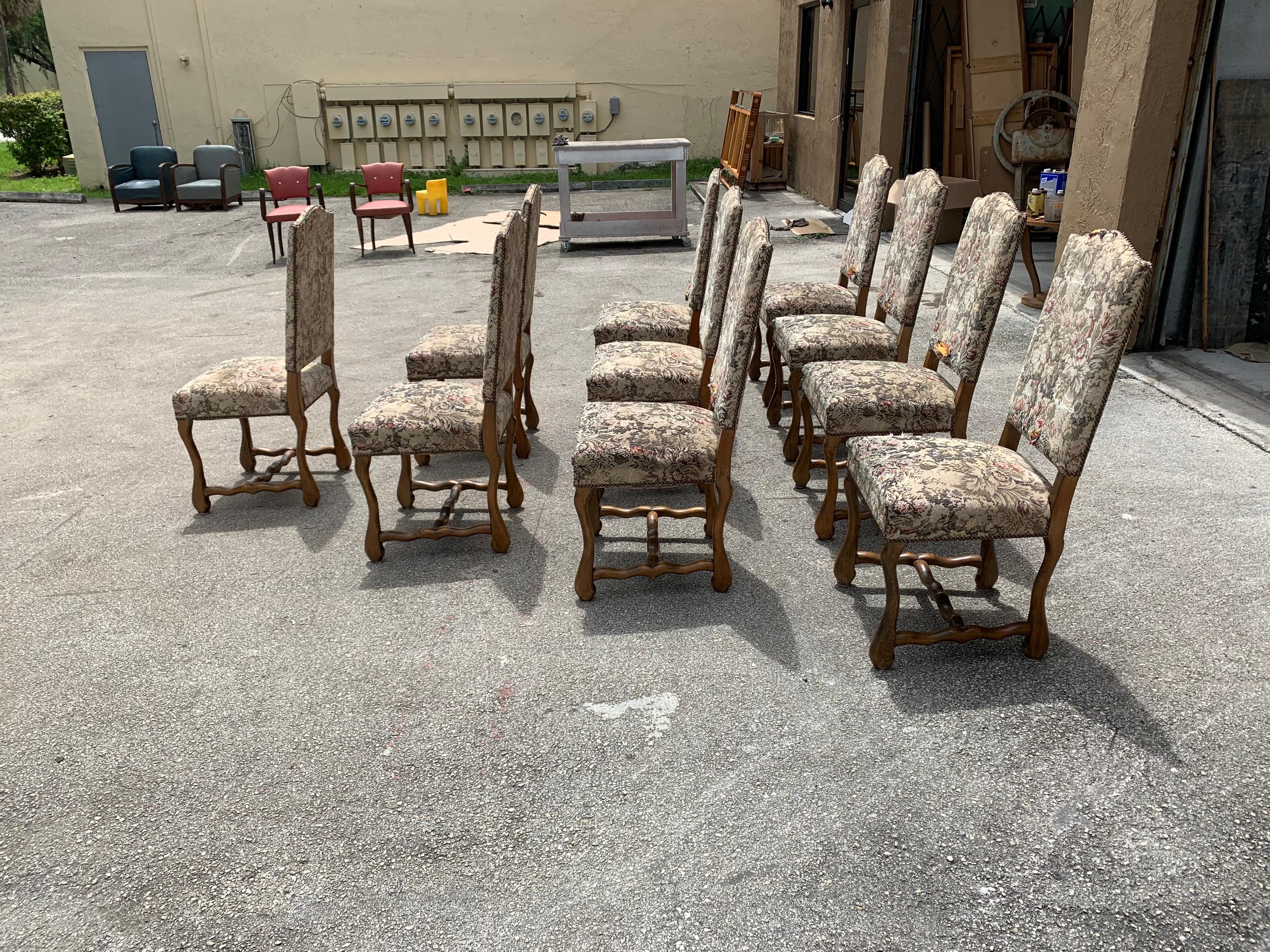 Set of 10 Vintage French Louis XIII Style Os De Mouton Dining Chairs, 1900s For Sale 5