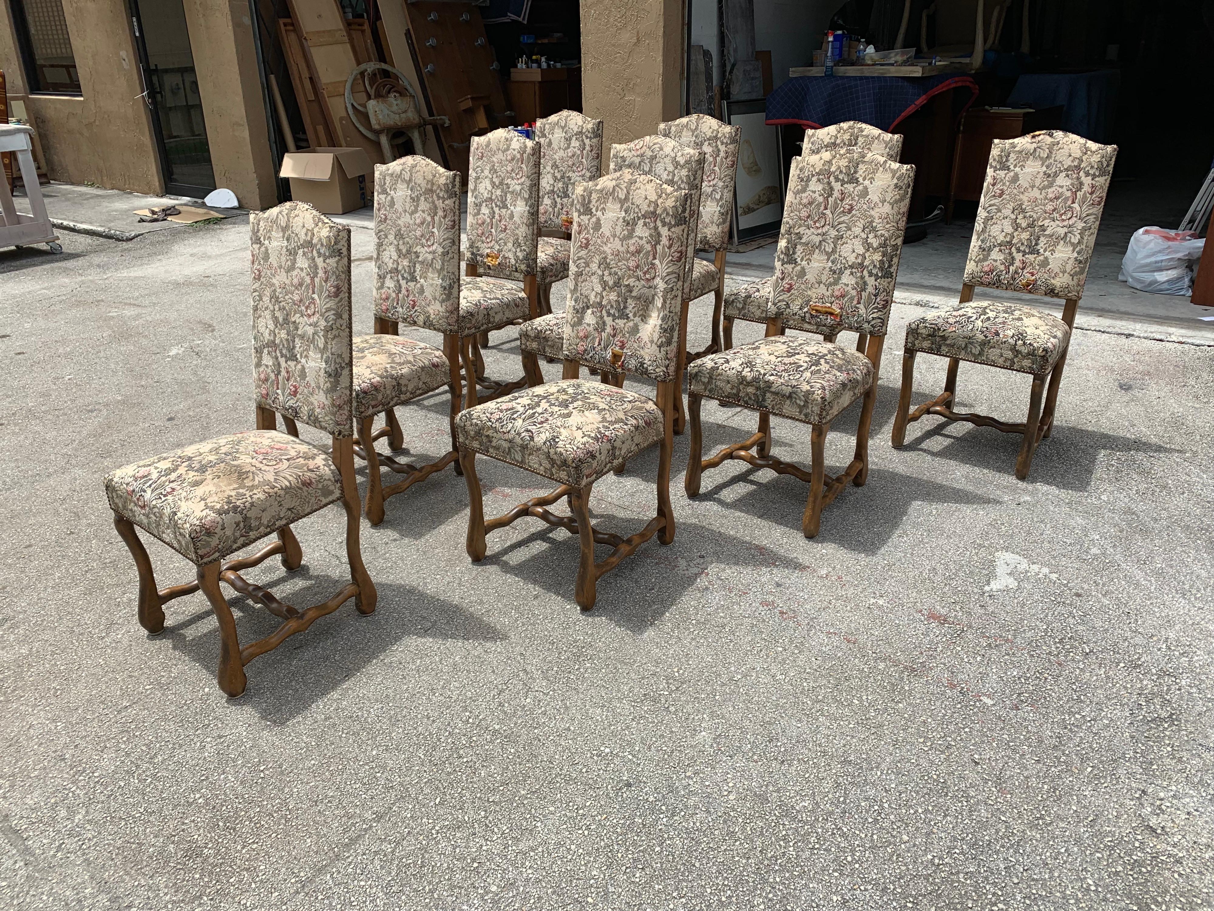 Set of 10 Vintage French Louis XIII Style Os De Mouton Dining Chairs, 1900s For Sale 6