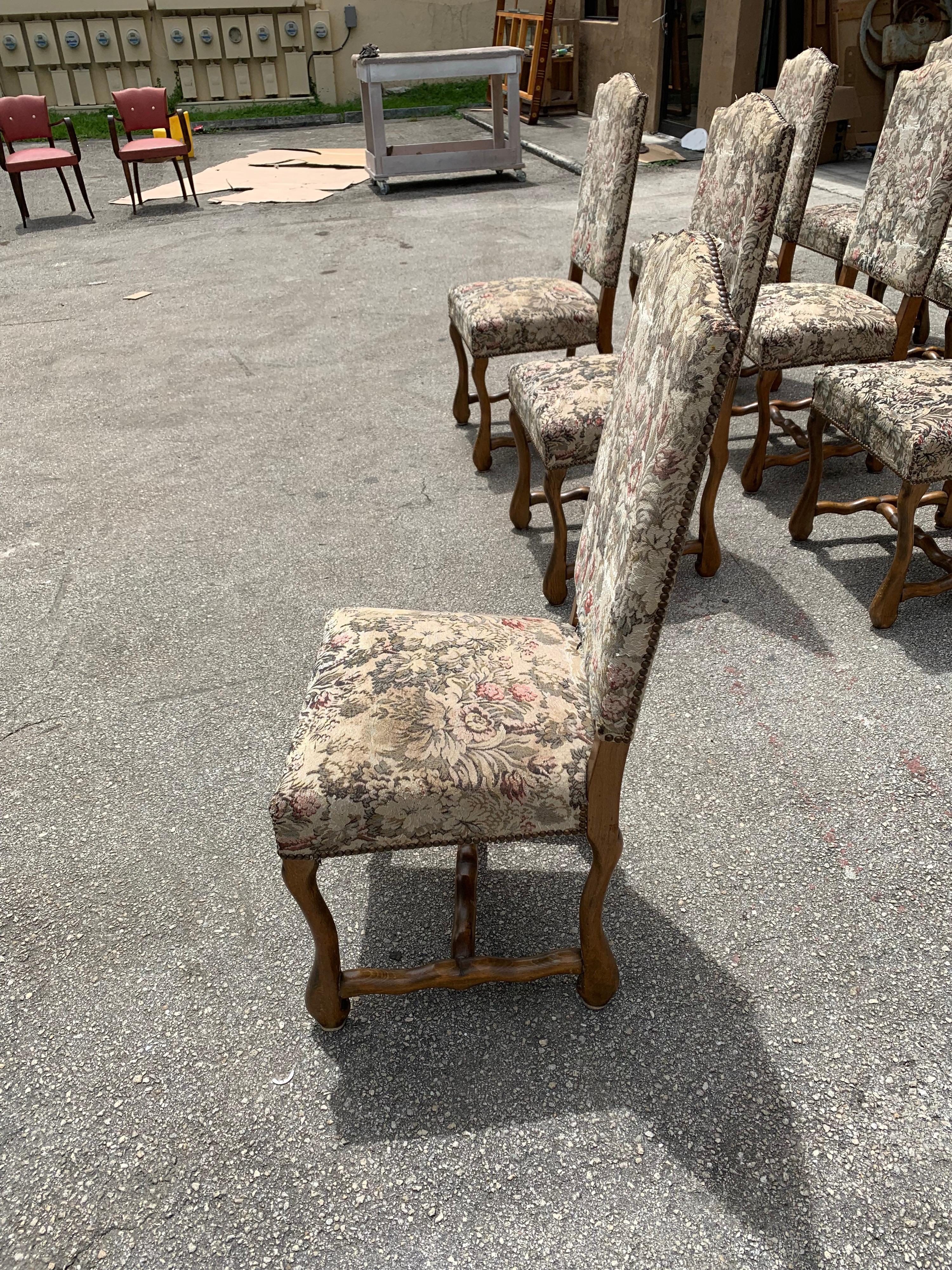 Set of 10 Vintage French Louis XIII Style Os De Mouton Dining Chairs, 1900s For Sale 8