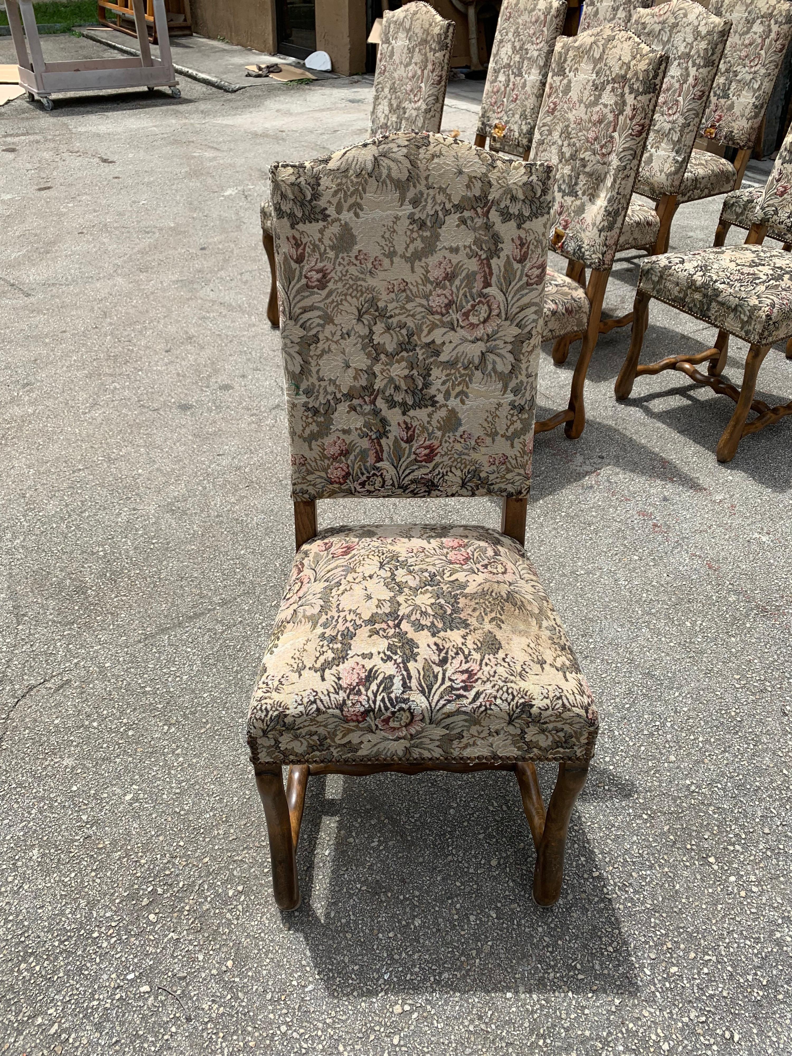 Set of 10 Vintage French Louis XIII Style Os De Mouton Dining Chairs, 1900s For Sale 9