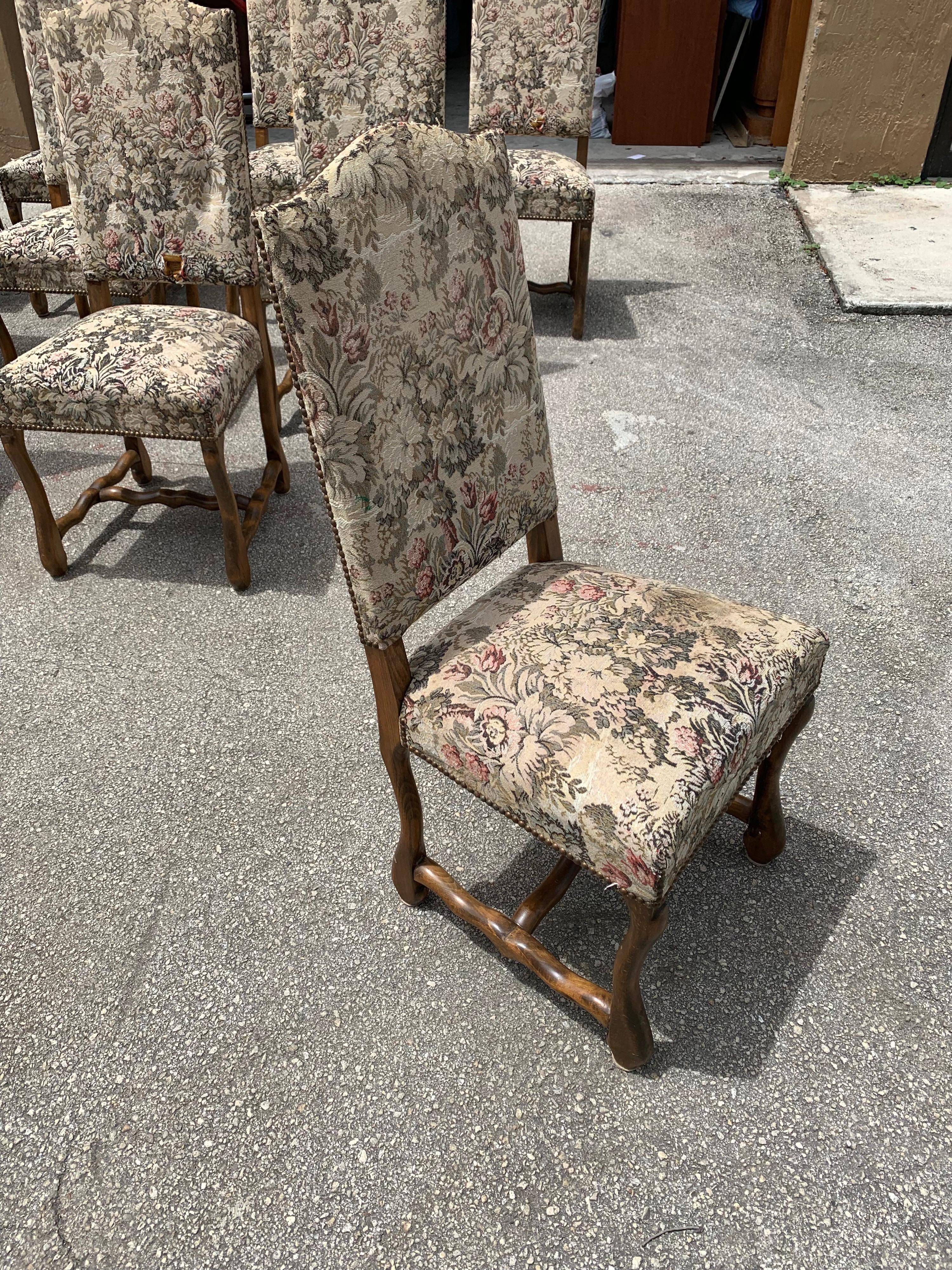 Set of 10 Vintage French Louis XIII Style Os De Mouton Dining Chairs, 1900s For Sale 10