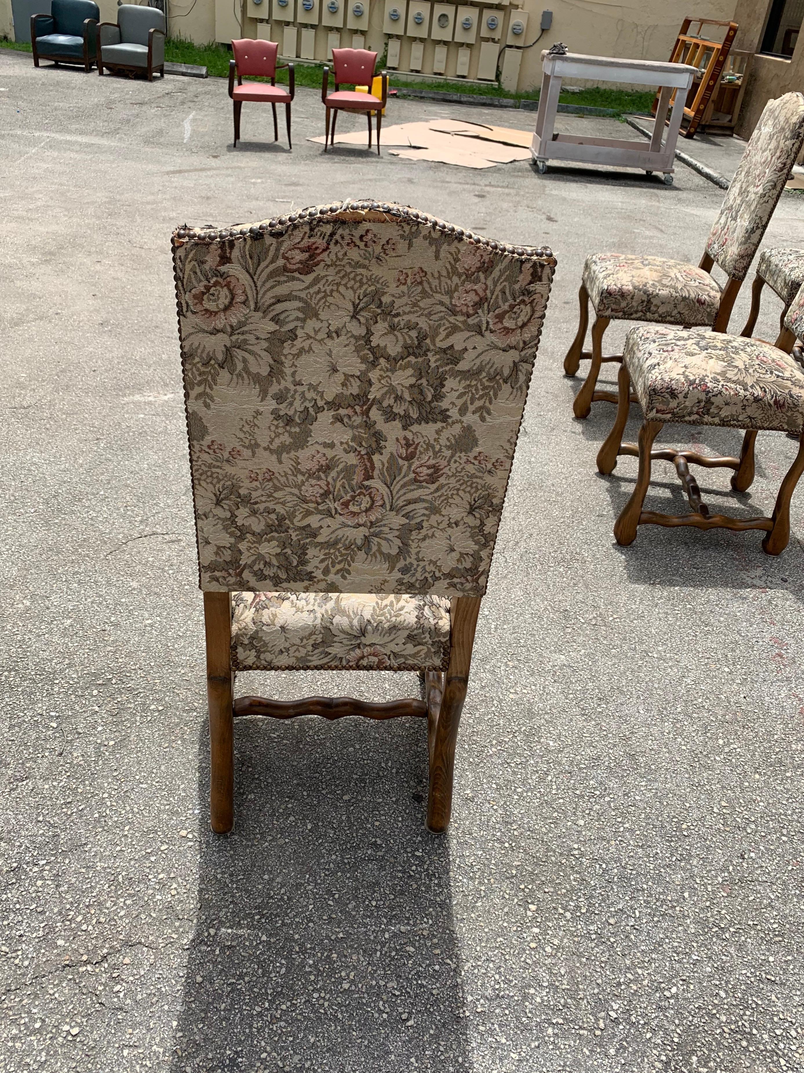 Set of 10 Vintage French Louis XIII Style Os De Mouton Dining Chairs, 1900s For Sale 11
