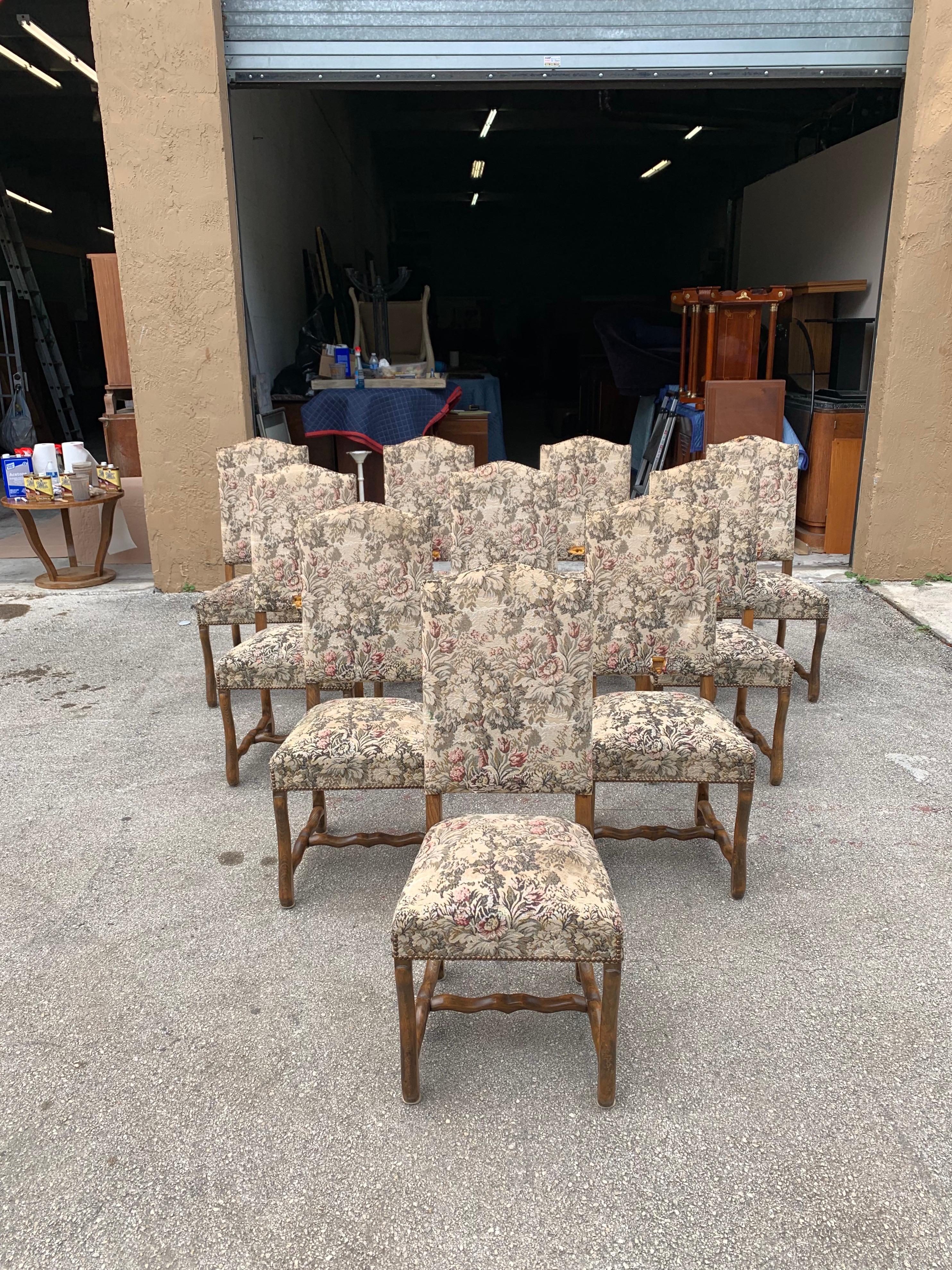 Set of 10 Vintage French Louis XIII Style Os De Mouton Dining Chairs, 1900s For Sale 1