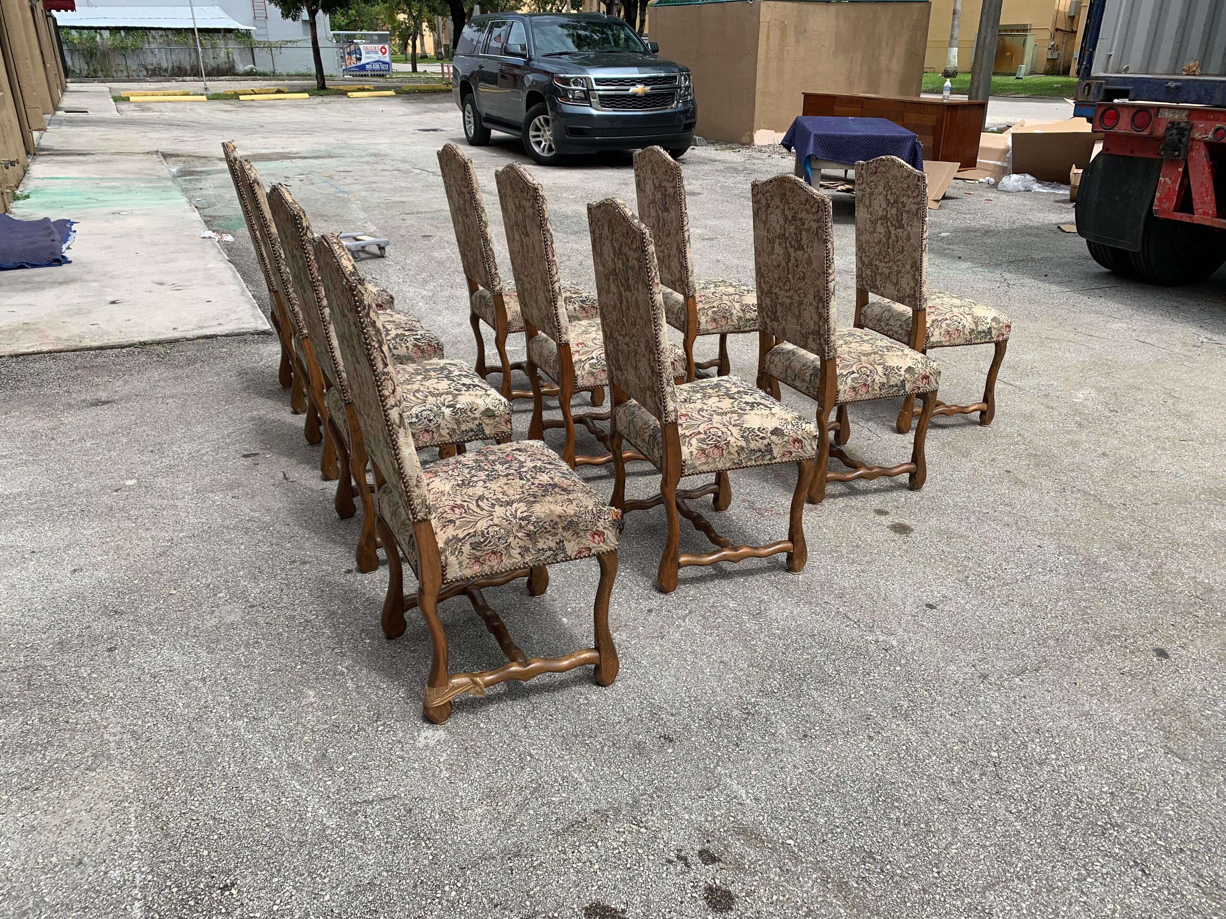 Set of 10 Vintage French Louis XIII Style Os De Mouton Dining Chairs, 1900s For Sale 2